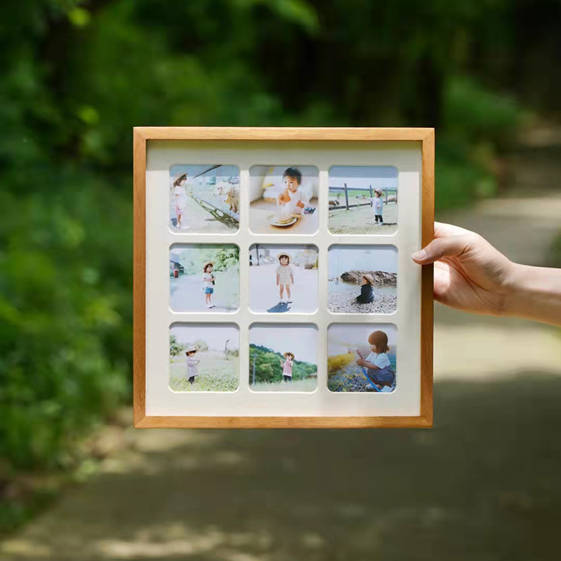 一周岁九宫格实木相框