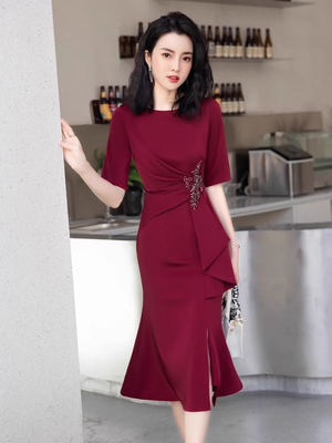 短袖中长款婚宴礼服常规洋气