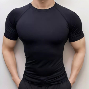 铁血肌肉黑色紧身衣男速干弹力上衣夏运动吸汗透气训练短袖健身服