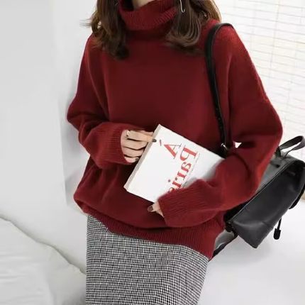 慵懒风浣熊绒安哥拉红高领毛衣女秋冬款高级感加厚打底针织衫上衣