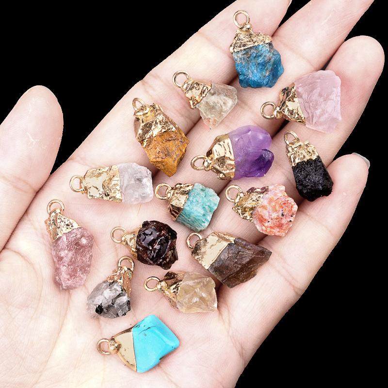 流行水晶玛瑙原石鎏金电镀金色小吊坠 diy半成品项链饰品材料