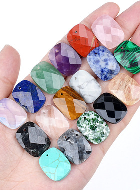 天然水晶长方切面石头吊坠配件