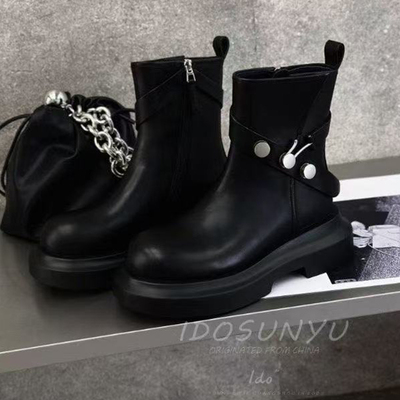 ido真皮厚底增高短筒马丁靴