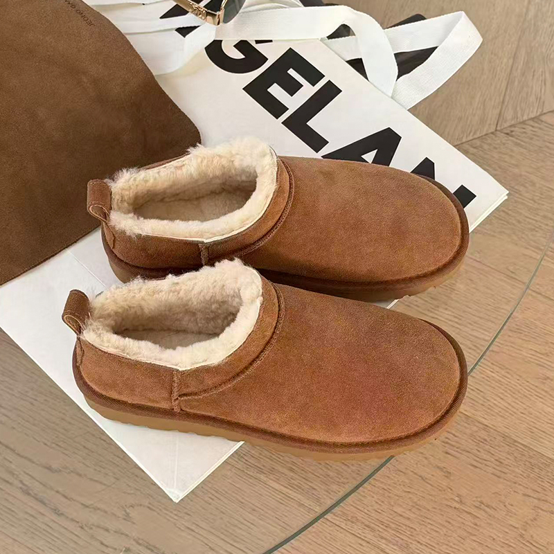 诗歌兰真皮平底加绒保暖雪地棉鞋