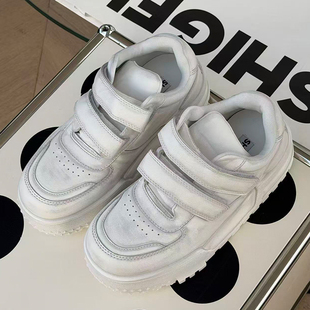 诗歌兰魔术贴小白鞋女2026早春新款时尚百搭真皮厚底增高休闲板鞋