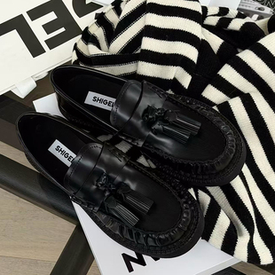 诗歌兰英伦风流苏小皮鞋女2026早春新款圆头一脚蹬懒人乐福鞋单鞋