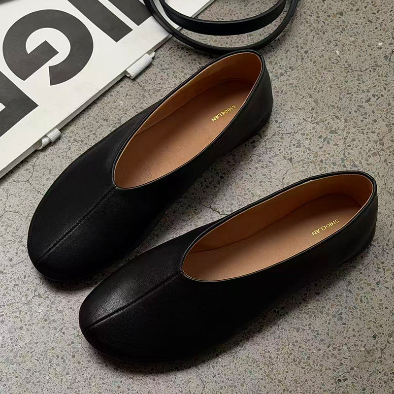 诗歌兰真皮芭蕾舞单鞋女2026春新款平底舒适百搭一脚蹬豆豆鞋单鞋,女鞋,深口单鞋,淘宝优惠券,粉丝福利购,淘宝优惠卷