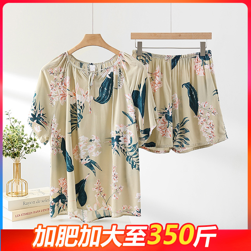 中年媽媽棉綢睡衣女夏季加肥加大