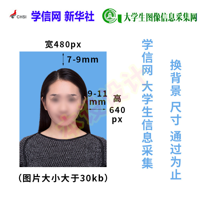学信网/大学生信息图像采集/毕业生网站上传改尺寸换背景底色图片
