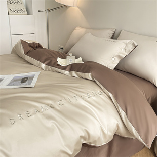 轻奢床上四件套100全棉简约纯色AB版被套床单三件套床笠床上用品4