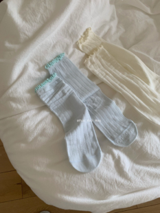 网眼中筒袜女 淡淡 薄薄 无骨袜头 透气女袜 ～盐系小卷边