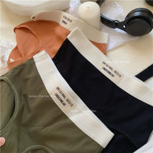 复古高含棉三角裤 纯色中腰包臀女士内裤 日常基础黑 耐脏咸菜绿