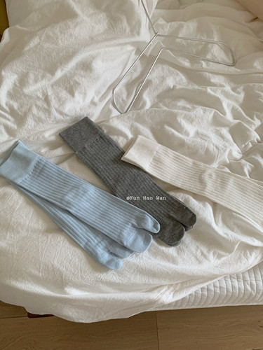 淡淡的～无骨分趾袜 盐系蓝/雾灰 棉质堆堆女二趾 基础厚度猪蹄袜