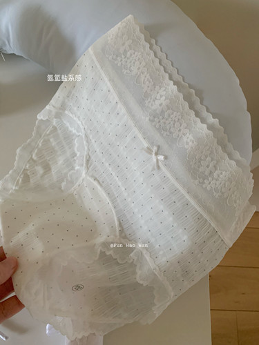 淡淡的生活~加长裆部 丝滑滑牛奶丝 盐系小点点内裤女法式大蕾丝