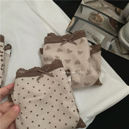 自带软软绒毛~好舒服ya 藤蔓色系蕾丝边奶咖色女士磨毛内裤 推荐