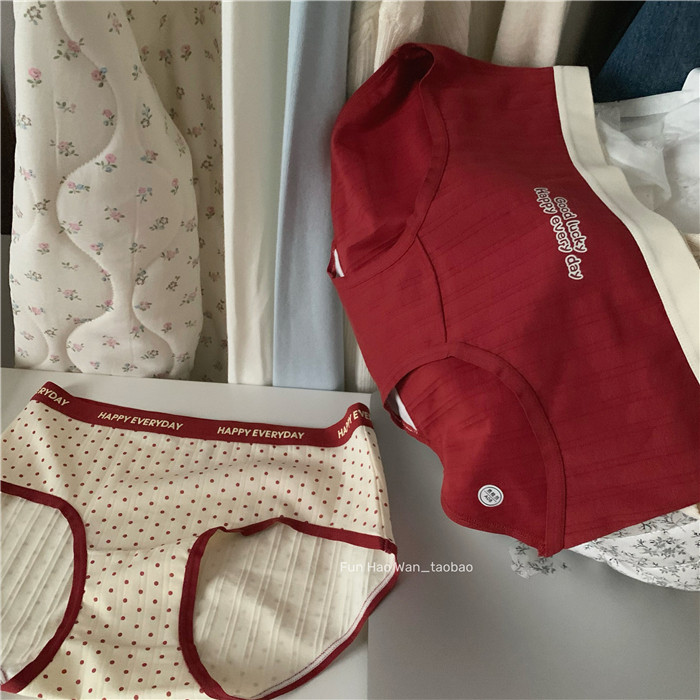 舒适棉质内裤~高含棉 红色系三角裤 包臀女士中腰 纯棉底档