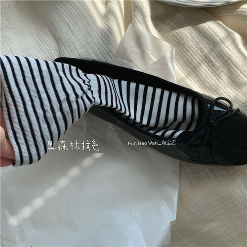 复古系~无骨袜头 松口防勒袜子四季款 黑森林/海盐蓝拼黑条女袜