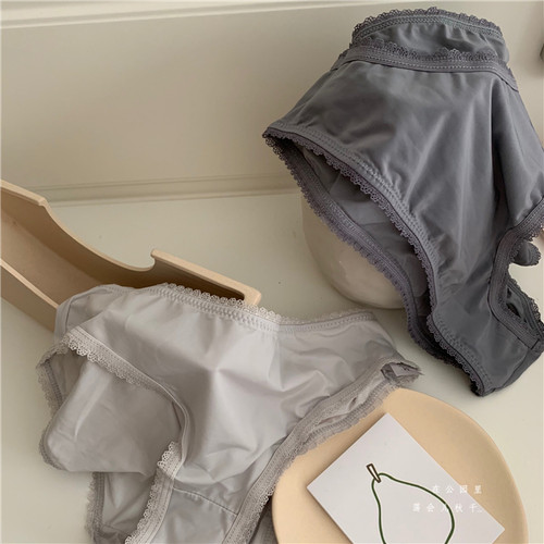 fun haowan少女低腰夏日薄款滑滑的牛奶丝三角冰丝纯色蕾丝内裤女