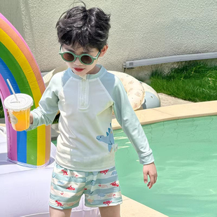 防晒速干恐龙中小童男孩小宝宝沙滩泳装 儿童泳衣男童泳裤 分体长袖