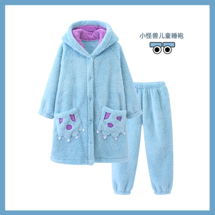 儿童睡袍秋冬季小女孩珊瑚绒男童苏利文亲子装睡衣2024新款家居服