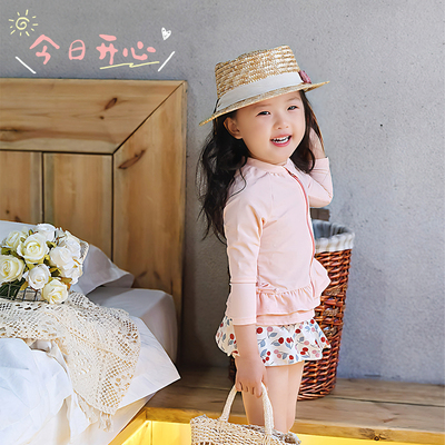 新款女童分体泳衣长袖防晒套装