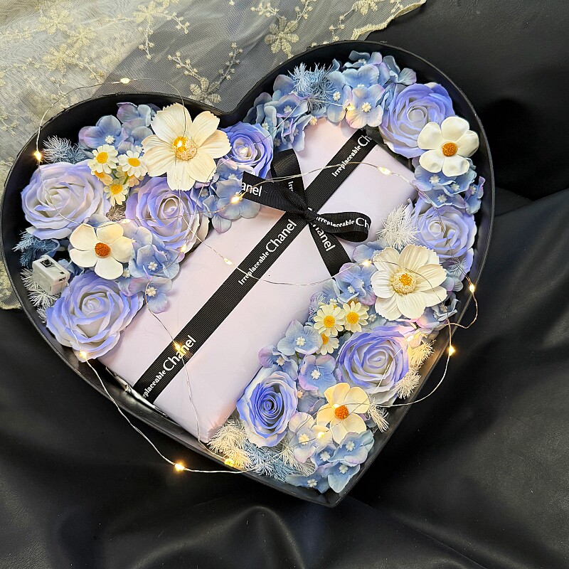 心形透明花盒玫瑰香皂花束包装盒生日礼物礼盒送男友老公的七夕礼