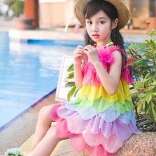 新款 海边度假连衣裙高级感女童初中生小个子吊带裙沙滩裙夏装 儿童