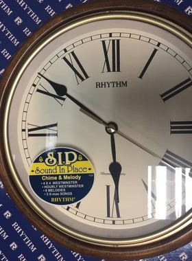 正品日本RHYTHM丽声挂钟实木客厅欧式复古典音乐报时CMH723
