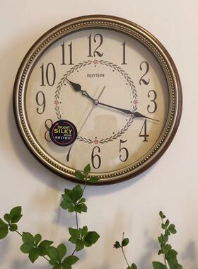 RHYTHM丽声挂钟客厅卧室办公室典雅实木田园清新挂钟CMG985/400