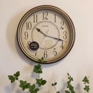 RHYTHM丽声挂钟客厅卧室办公室典雅实木田园清新挂钟CMG985/400