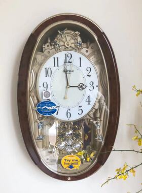 RHYTHM丽声挂钟客厅欧式复古旋动钟摆水晶音乐报时创意艺术4MJ895