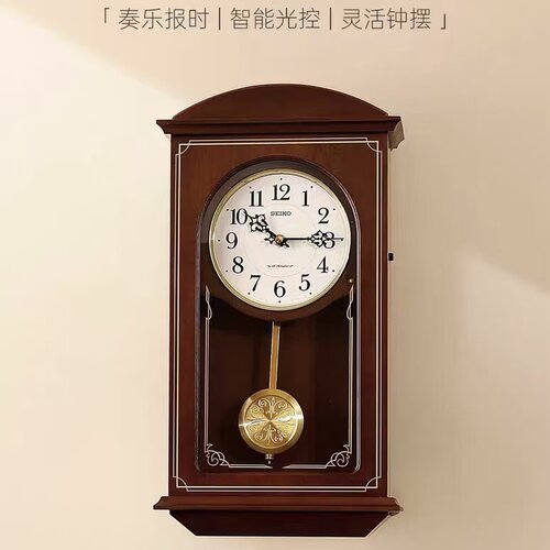 SEIKO精工音乐钟经典中式复古钟摆报时客厅家用墙壁挂钟QXM610B