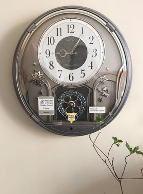 日本精工SEIKO音乐北欧施华洛水晶挂钟北欧客厅静音钟表QXM375S