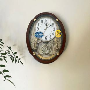 日本RHYTHM丽声挂钟客厅卧室欧式 水晶钟摆音乐报时钟表427