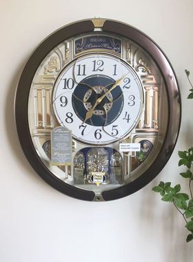 日本精工SEIKO音乐施华洛水晶挂钟日式新中式客厅静音钟表QXM356B