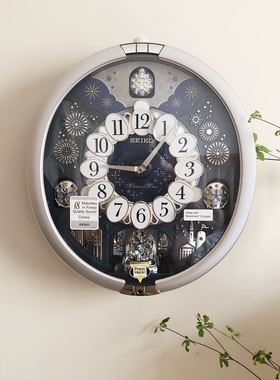 日本精工SEIKO魔幻音乐施华洛水晶挂钟北欧客厅静音钟表QXM379S