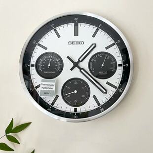 823 日本精工SEIKO工业风金属外壳温湿度显示客厅卧室静音挂钟822