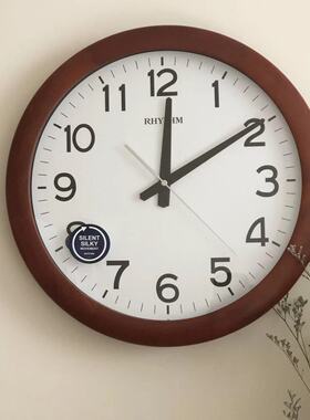 日本RHYTHM丽声挂钟客厅卧室餐厅实木静音现代简约CMG919