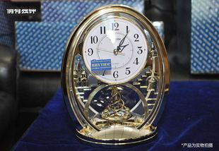 日本RHYTHM丽声欧式 田园动态座钟客厅办公室旋转钟表4RJ636CRP609