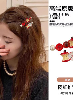 红色安可拉蝴蝶结发夹女边夹侧边可爱夹子头饰刘海夹少女bb夹发卡