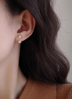精致简约仿珍珠耳钉轻奢时尚气质小众个性设计一款两戴高级感耳环