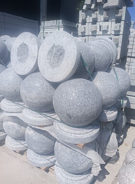 挡车石球学校用天然芝麻灰大理石石墩子路障石阻车圆球挡路花岗岩