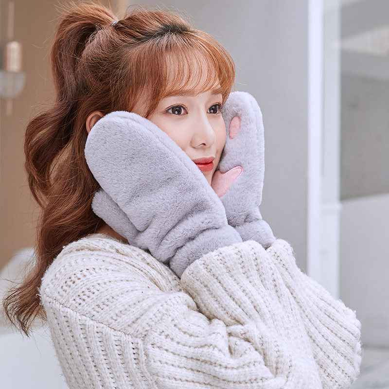 CUTE PLUSH PADDED MITTENS WINTER FEMALE FLEECE FULL FINGER PLUS PLUSH CAT CLAW BEAR PAW FURRY JAPANESE SOFT GIRL