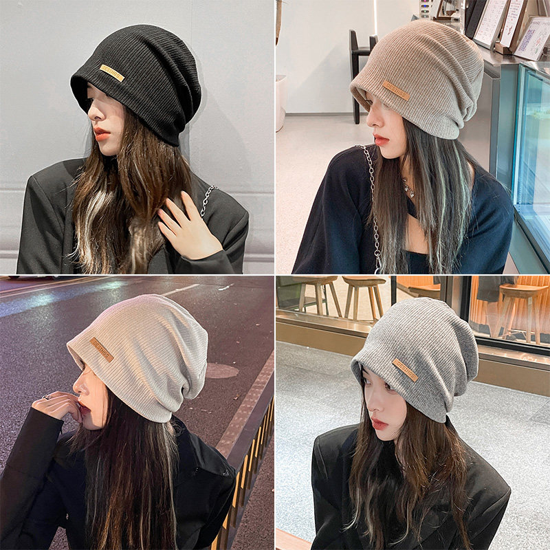 针织毛线堆堆帽女春秋冬季韩版时尚日系潮人英伦复古冷帽包头帽子