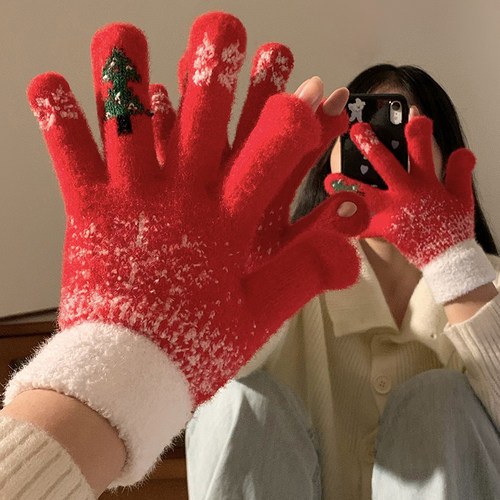 可爱雪花圣诞五指手套