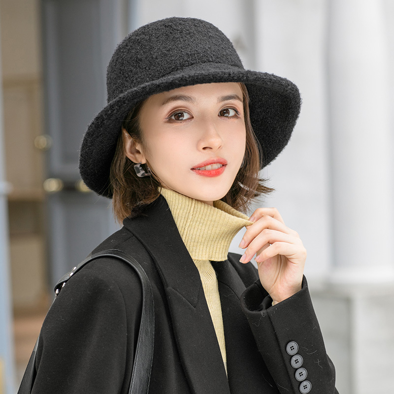 渔夫帽子女秋冬季毛呢加厚韩版百搭圆脸适合卷边英伦法式礼帽盆帽