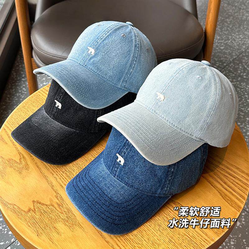 牛仔蓝色鸭舌帽北极熊刺绣棒球帽情侣帽子宽檐显脸小男女通用圆顶 - 实物图
