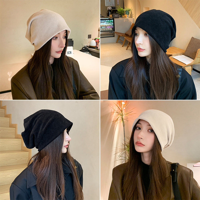 纯色堆堆帽女士大头围显脸小网红冷帽日系时尚春秋季薄款包头帽子