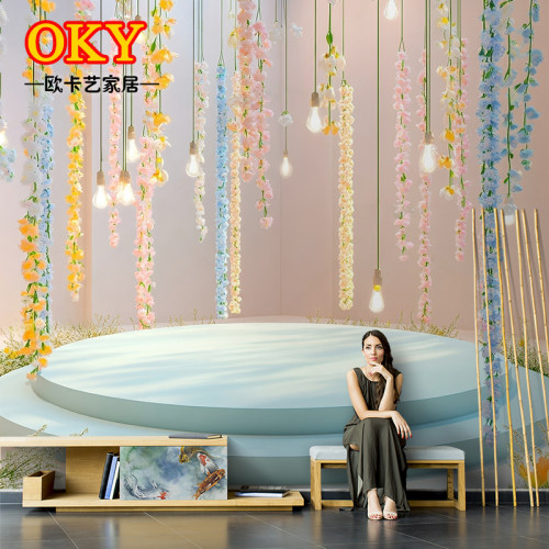 欧式清新藤蔓花卉植物展台电视背景墙纸现代简约客厅卧室壁画墙布