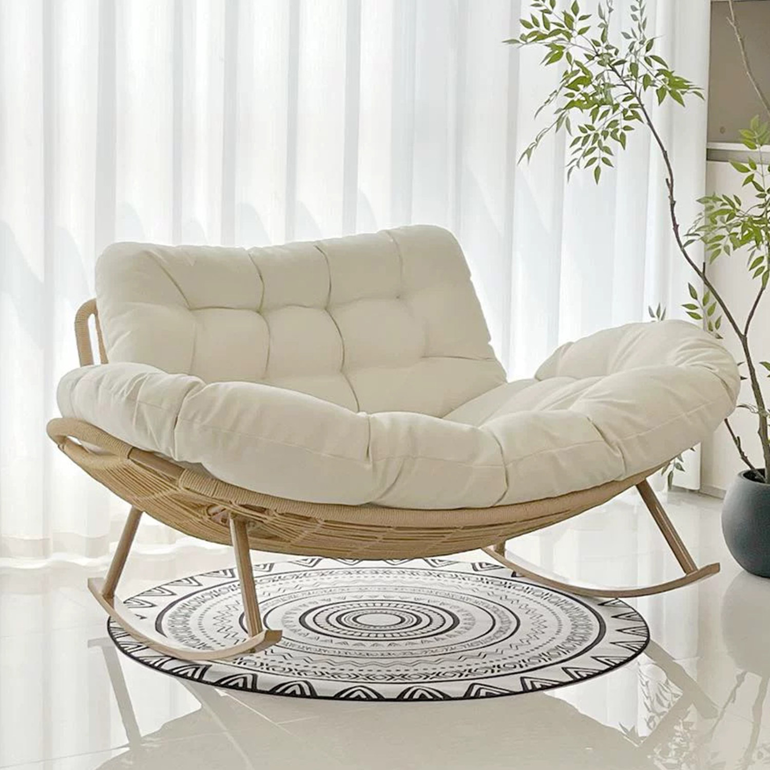 贝壳双人摇摇椅藤编躺椅家用成人庭院客厅阳台藤椅户外休闲摇椅